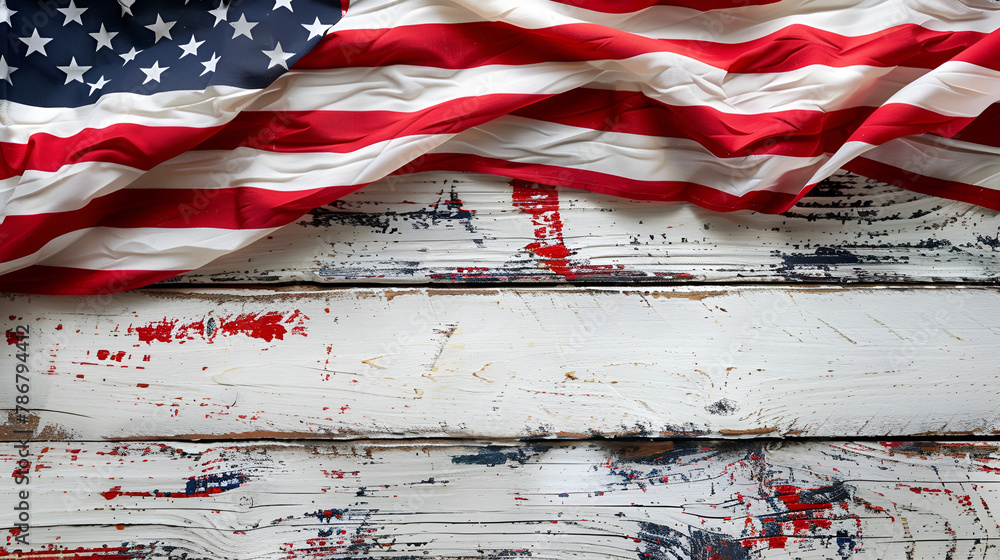 American Independence Day Celebration, American flag on white wooden background, Generative Ai - obrazy, fototapety, plakaty 