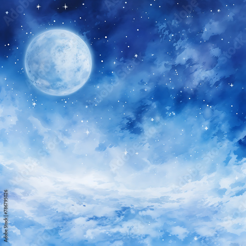 Blue night sky with stars and nebula background. Vector illustration.