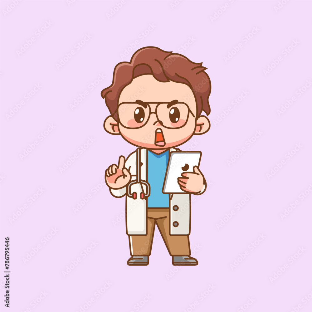 Cute doctor medical personnel give advice character kawaii chibi character mascot illustration outline style design