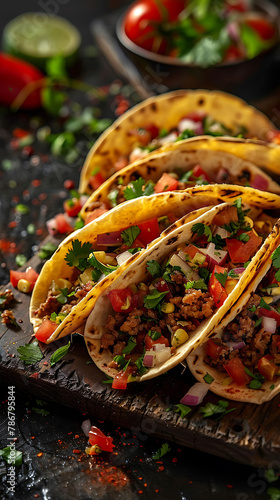 Beautiful presentation of Tacos filled, hyperrealistic food photography