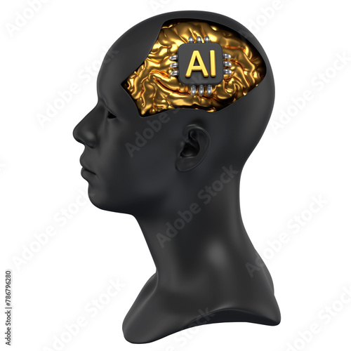 3D Icon of a human head with an ai chip (ID: 786796280)