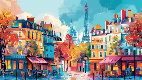 A vibrant illustration showcasing the stylish cityscape of Paris