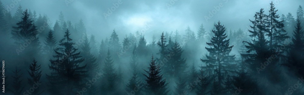 Enchanting Black Forest Fog: Mystical Tree Landscape in Germany's Schwarzwald