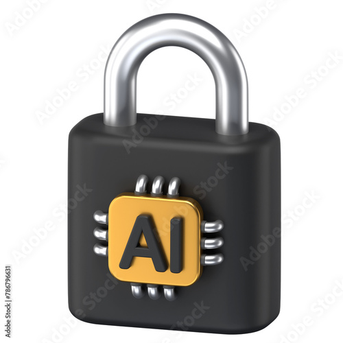 3D Icon of a padlock with an ai chip attached to it (ID: 786796631)