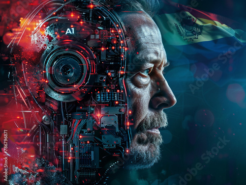 An AI conglomerate presented in a movie poster format featuring "AI" and software development as main elements