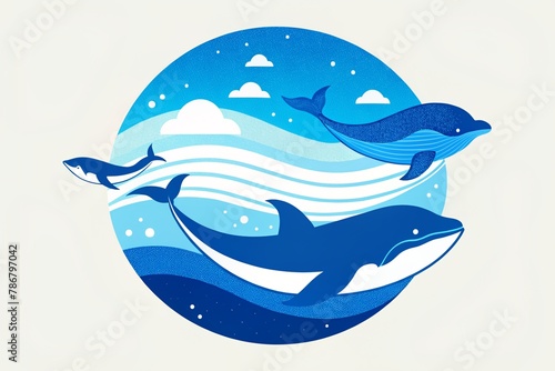 Ilustracion de varias ballenas azules photo
