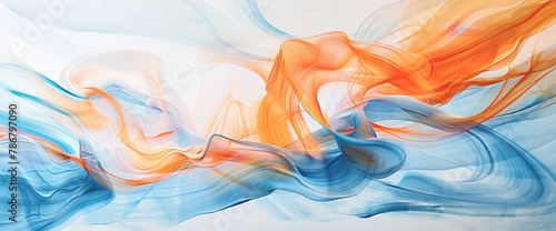 Abstract Flowing Colors Background A dynamic design featuring swirls of vibrant orange and serene blue, evoking fluidity and movement.