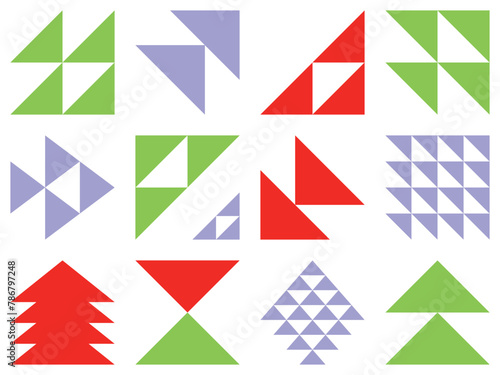 Bauhaus elements Modern geometric abstract triangle shapes in minimal style Brutalism basic forms, lines, eye, circles and patterns, art vector Colorful figures and dots simple design