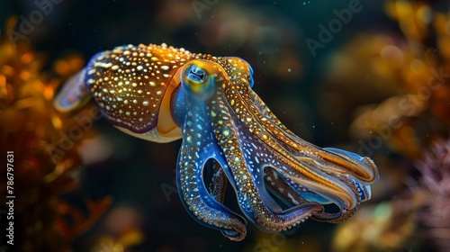 Majestic cuttlefish suspended in the ocean depths, showcasing nature's brilliance AI Generative.