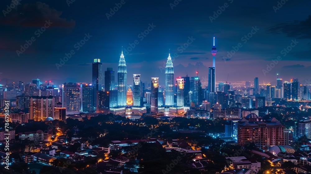 The twin towers at night in malaysia