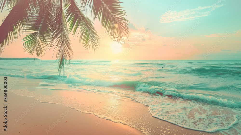 Tropical beach with smooth wave and sunset sky Tropical beach with smooth wave and sunset sky