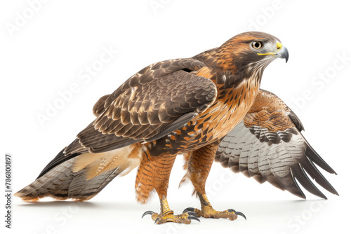  Imposing Red-Tailed Hawk Showing Dominant Stance Isolated on White Background © kristina
