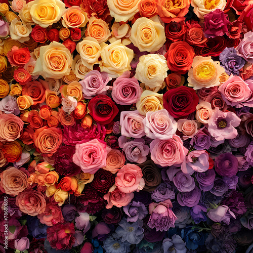 A Burst of Colorful Roses in Full Bloom