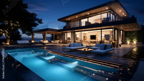 Luxury House With Swimming Pool At Night  © Wajid