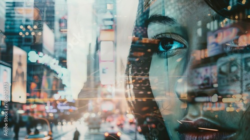 Cinematic Double Exposure of Person's Gaze with Cityscape