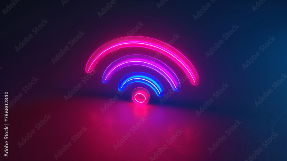 Wireless, 3d neon icon and future with internet, network and dark background for connection symbol. Cyberspace, signal and graphic for communication, online information and data technology for iot Wireless, 3d neon icon and future with internet, network and dark background for connection symbol. Cyberspace, signal and graphic for communication, online information and data technology for iot