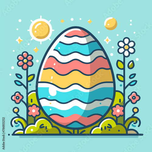 Colorful Easter egg vector on blue background, a vibrant image symbolizing Easter celebrations.