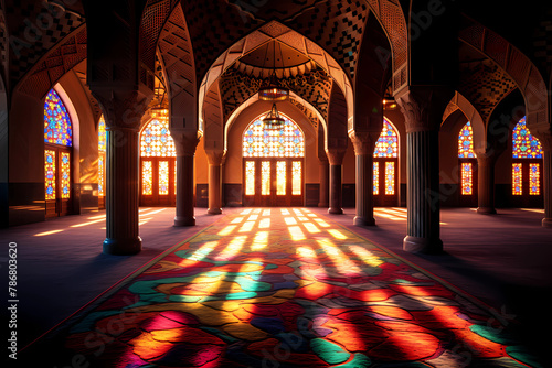 A vibrant and colorful carpet Mosque