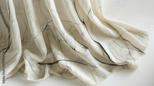 Muted beige silk with an abstract pattern of thin delicate black lines