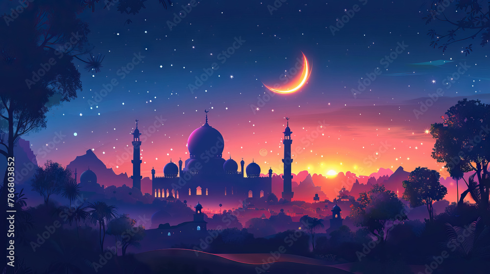 Obraz premium night time illustration around a Muslim place of worship or mosque 3 AI Generative
