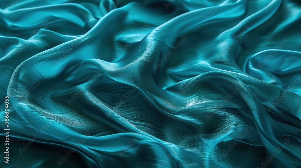 Fototapeta premium Deep turquoise silk with abstract ripples and waves pattern mimicking the oceans surface