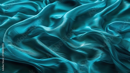 Deep turquoise silk with abstract ripples and waves pattern mimicking the oceans surface