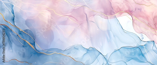 Pastel Abstract Blue, Pink, and Golden Veins - Serene Background Texture for Modern Design and Digital Art