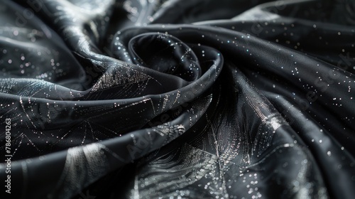 Black silk with a shimmering silver geometric pattern photo
