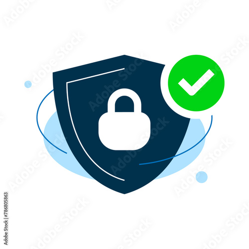data has been protected by the system. shield with check mark concept illustration flat design. simple modern graphic element for landing page ui, infographic, icon