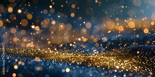 abstract background with Dark blue and gold particle, Christmas background  photo