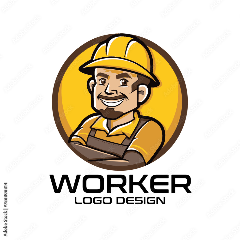 Worker Cartoon Vector Logo Design Worker Cartoon Vector Logo Design
