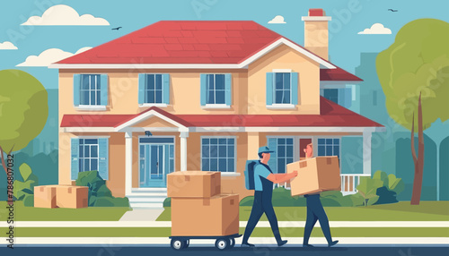 Modern Flat Style Vector Illustration of a Moving Company in Action