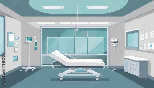 Graphic Design of a Hospital Room Interior with Bed and Medical Equipment