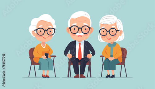 Minimalist Doodle of Old Men and Women, Spouses in Vector Illustration
