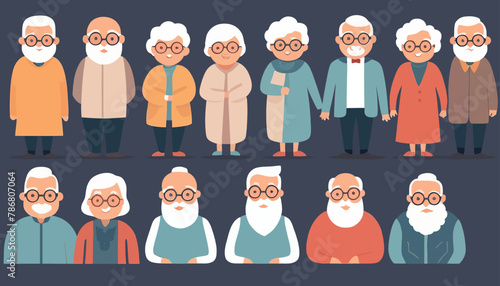 Modern Flat Style Vector Illustration of Happy Seniors Together