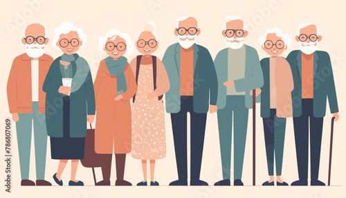 Graphic Design of Happy Elderly Couples in Modern Flat Style Vector Illustration