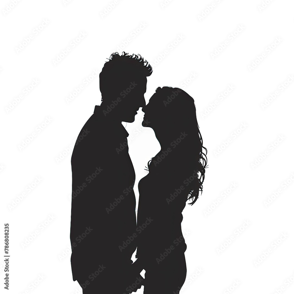 silhouette of couple illustration png isolated on white background