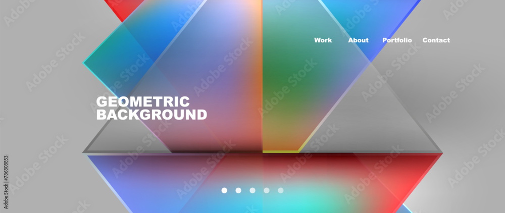 A light gray background with a geometric pattern of colorful triangles in magenta and electric blue. The symmetry of the shapes creates a dynamic display device design with a modern technology feel