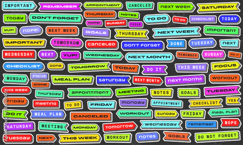 Digital Vector Planner Sticker Inspired by Neo Brutalism. Label Adhesive Template for Journal