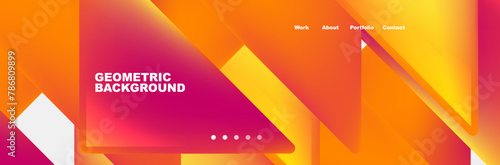 A vibrant geometric background featuring a gradient of orange and pink shades, with elements such as circles, triangles, and electric blue accents. Perfect for a colorful and dynamic design