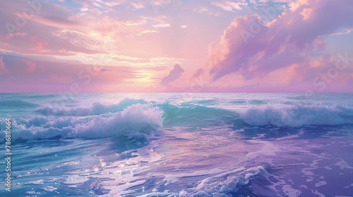 Serenity fills the air as gentle waves of pale blue and lavender gracefully dance across the tranquil backdrop.