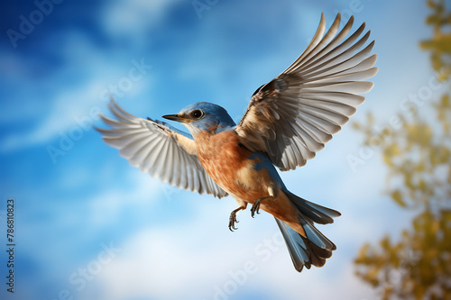 Male of Eastern Bluebird (Sialia sialis) in flight