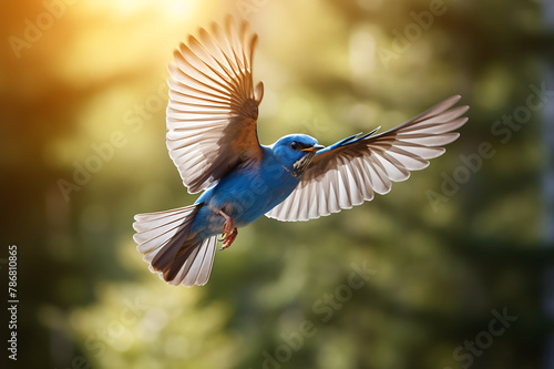 Male of Eastern Bluebird (Sialia sialis) in flight