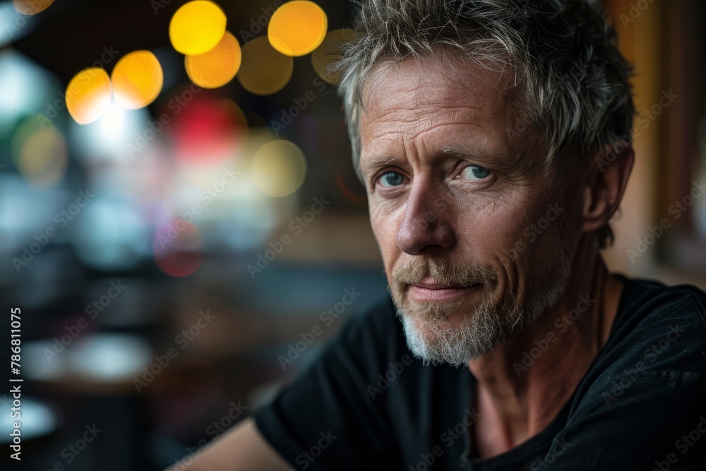 Portrait of a senior man sitting in a bar looking at the camera Portrait of a senior man sitting in a bar looking at the camera