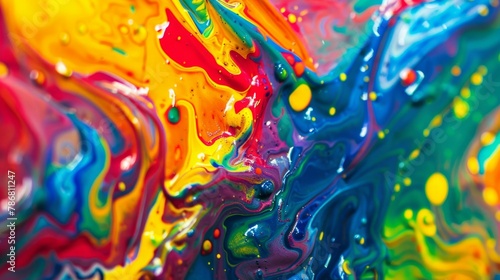 Vibrant painting bursting with colors and dynamic splatters of paint. Energetic and expressive artistic creation