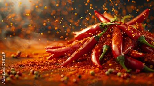 Copy Space Hot red chili pepper, fresh red hot chillies with chilli flakes design advertisement element