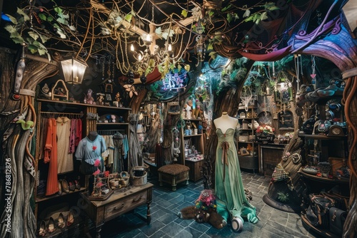A whimsical pop-up shop in a fairy tale forest, with enchanted decor, magical creatures, and fantastical merchandise, Generative AI