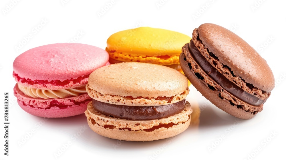 Vibrant and delectable macarons isolated on a white background with a clean cutout Vibrant and delectable macarons isolated on a white background with a clean cutout