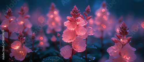 a many pink flowers that are in the middle of the night photo