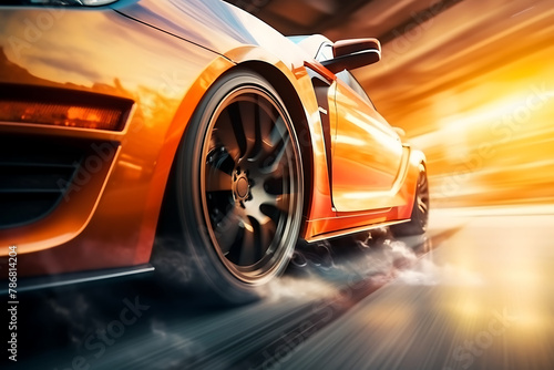 Sport car on the road with motion blur background. 3d rendering